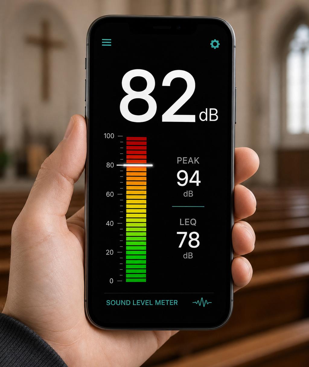 Phone running the Audio Safe live meter